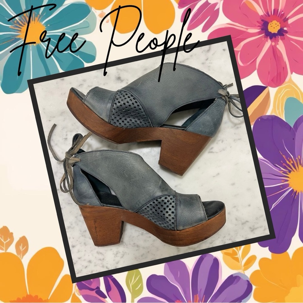 FREE PEOPLE wood heel tie bootie heels